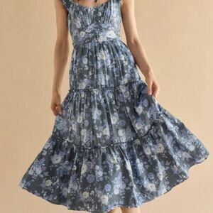 NWT Trixxi Francesca’s Christabel Blue Floral Midi Dress Size L Wedding Guest